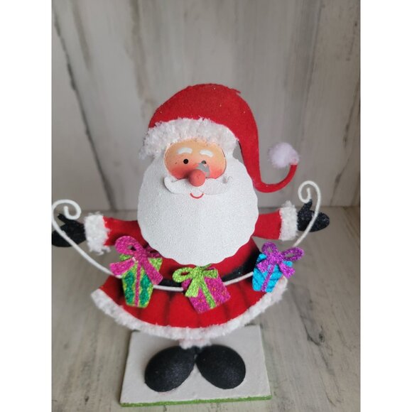 Pier 1 Import AS IS Bobble Santa Claus gift glitter metal - Picture 2 of 10